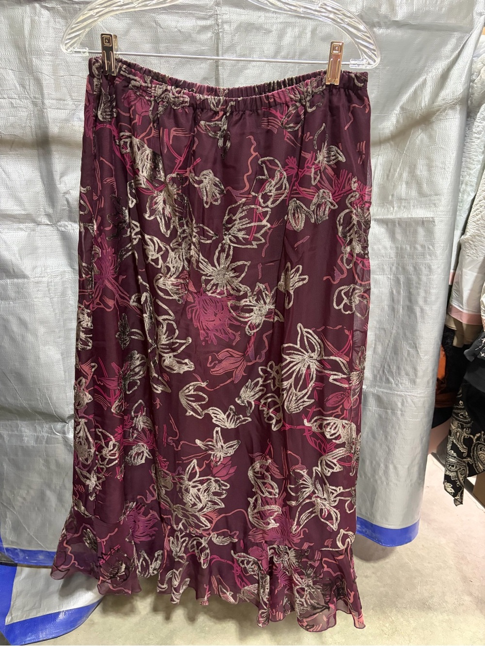 Christopher & Banks Plum Floral Maxi Skirt with Cream and Pink Accents